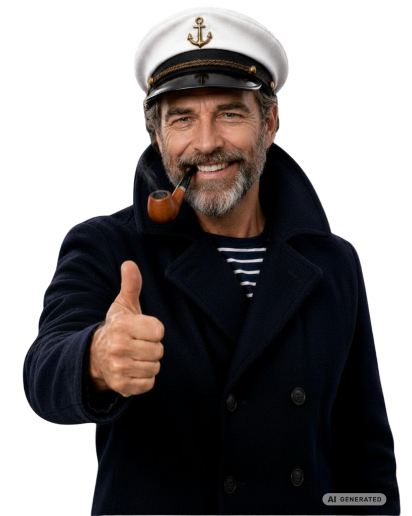 Kapitän hält den Daumen hoch. KI generiertes Bild